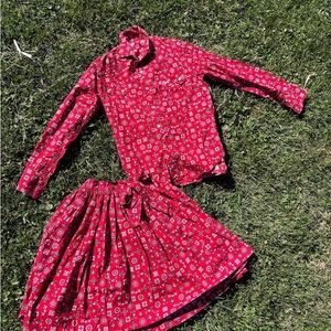 Red bandannaLong Sleeve Top and Skirt Set